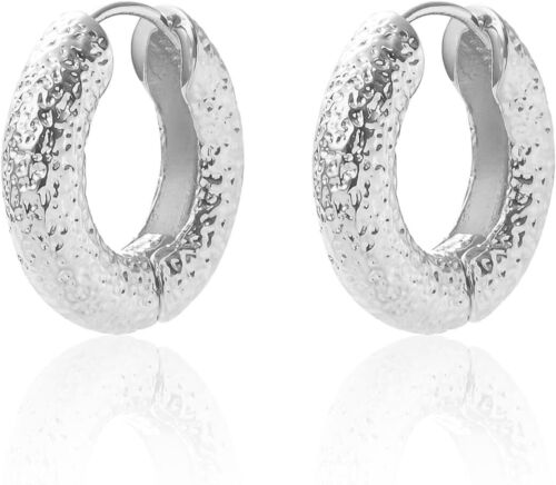 Boucles d'oreilles tendance en argent sterling cerceau en or 18 carats pour femmes | Huggies hypoallergéniques - Photo 1 sur 7