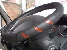 TO FIT A NISSAN CABSTAR TIPPER STEERING WHEEL COVER, BLACK / WOOD TRIM
