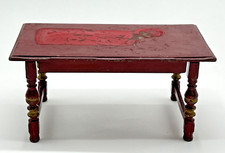 Arcade Cast Iron Dollhouse RED Dining Room Table, Original Paint 1920s Toy