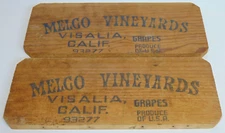 Grape Crate Wood Vineyards MELGO Visalia California USA Vintage 93277 2 pc Decor