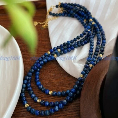 Kleine 4mm Modeschmuck Blau Lapis Lazuli Runde Edelstein Halskette Ein Artikel - Bild 1 von 4