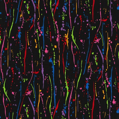 Fabric Traditions - Rainbow Paint Splatter on Black - Cotton YARD