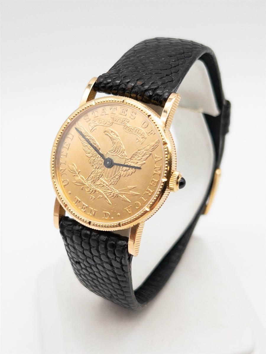 Vintage 1882 US LIBERTY $10 COIN 18k 22k Gold CORUM MIDSIZE Ladies