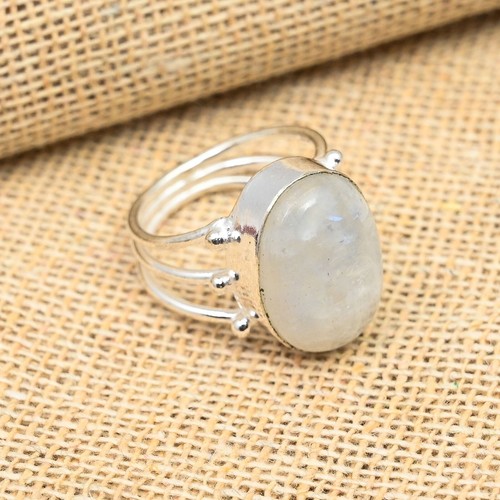Rainbow Moonstone Gemstone Handmade 925 Sterling Silver Ring Jewelry