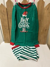 Winging Day Kids Unisex Christmas Elf Pajamas PJ 2 Pc Set L/S Top Bottom EUC