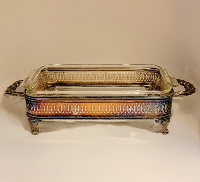 Anchor Hocking Vtg #6 Glass Loaf Pan W/Server Copper Rainbow Patina Fancy EUC