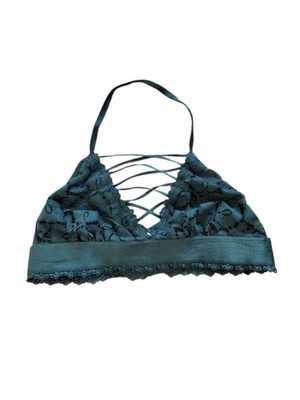 Matalan Navy Bralette Bra Lace Backless Halter Strap Elastic Floral Size 14