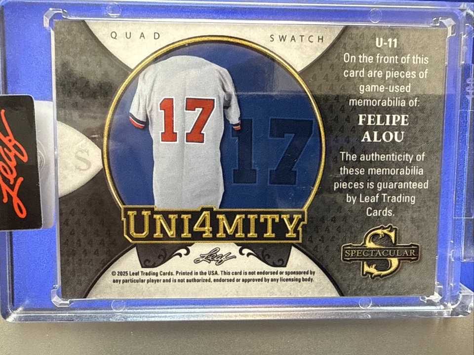 2025 Leaf Spectacular Felipe Alou Quad Jersey Relic 4/4 Expos Game Used - Image 2 of 2