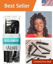 KISS 10-Piece Comb Assortment for Detangling, Styling, and Precision Grooming