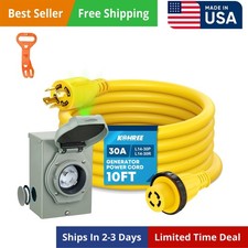 10 Feet 30 Amp Generator Cord and Power Inlet Box Kit, 4 Prong NEMA L14-30P to L