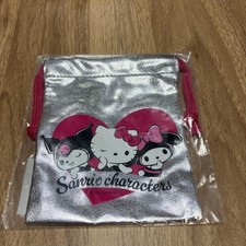 Sanrio Hello Kitty My Melody Kuromi Silver Metallic Drawstring Pouch Sanrio