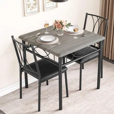 Dining Table Set for 2, Square Dinner Table Sets with 2 Upholstered Chairs, S...