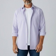 Charles Tyrwhitt Men Dress Shirt 18/35 Purple Stripe Non-Iron Classic Fit Office