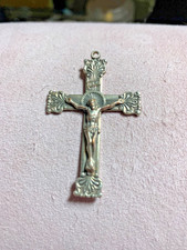 Crocifisso Crocifisso Inciso Piatto Argento Vintage Ciondolo Religioso Dettagli Squisiti