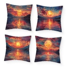 4pcs Oil Painting Throw Pillow Covers, 18x18 in Sunrise Impression Double