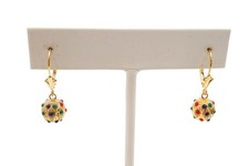 14k Yellow Gold Earrings Blue Green Red Enamel Dot
