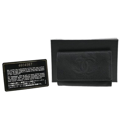 CHANEL 6 Hooks Key Case Bifold Grained Calfskin Leather Black Vintage 62RF466