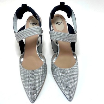 Fendi Colibrì Silver high heels 85mm slingbacks Women Pointed Toe