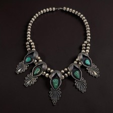 Vintage Handmade Sterling Silver Turquoise Southwestern Statement Necklace