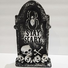 Ashland Halloween Stay Scary Skulls Tombstone Heavy 3D Resin 9 3/4" Tall Decor