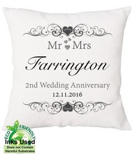 Cotton 2nd Wedding Personalised Anniversary Cushion Gift Mr Mrs, Mr Mr, Mrs Mrs
