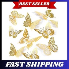 3D Butterfly Wall Decor 48PCS Gold Removable Party Stickers, 3 Sizes, Removable