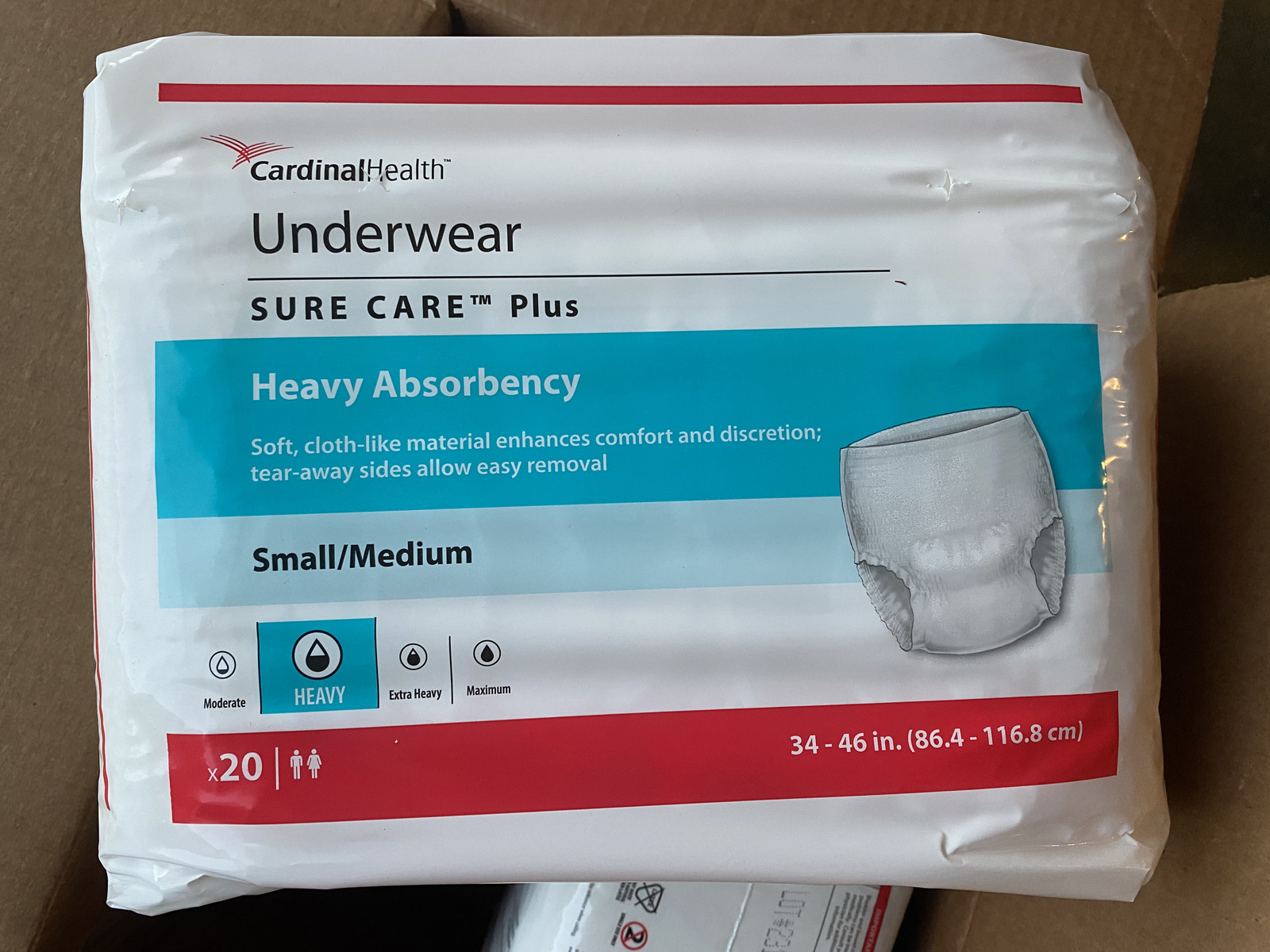 4 PACK Cardinal Health Sure Care Plus Protective Underwear - S-M, Pack of 20