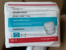 4 PACK Cardinal Health Sure Care Plus Protective Underwear - S-M, Pack of 20