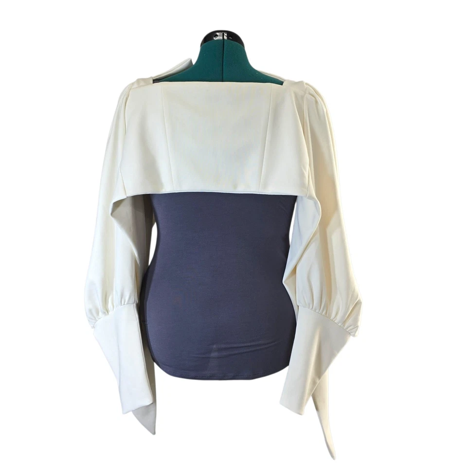 Blusa para mujer ETA Queen Top beige recortada con volantes manga corbata delantera - L Foto 4 de 4