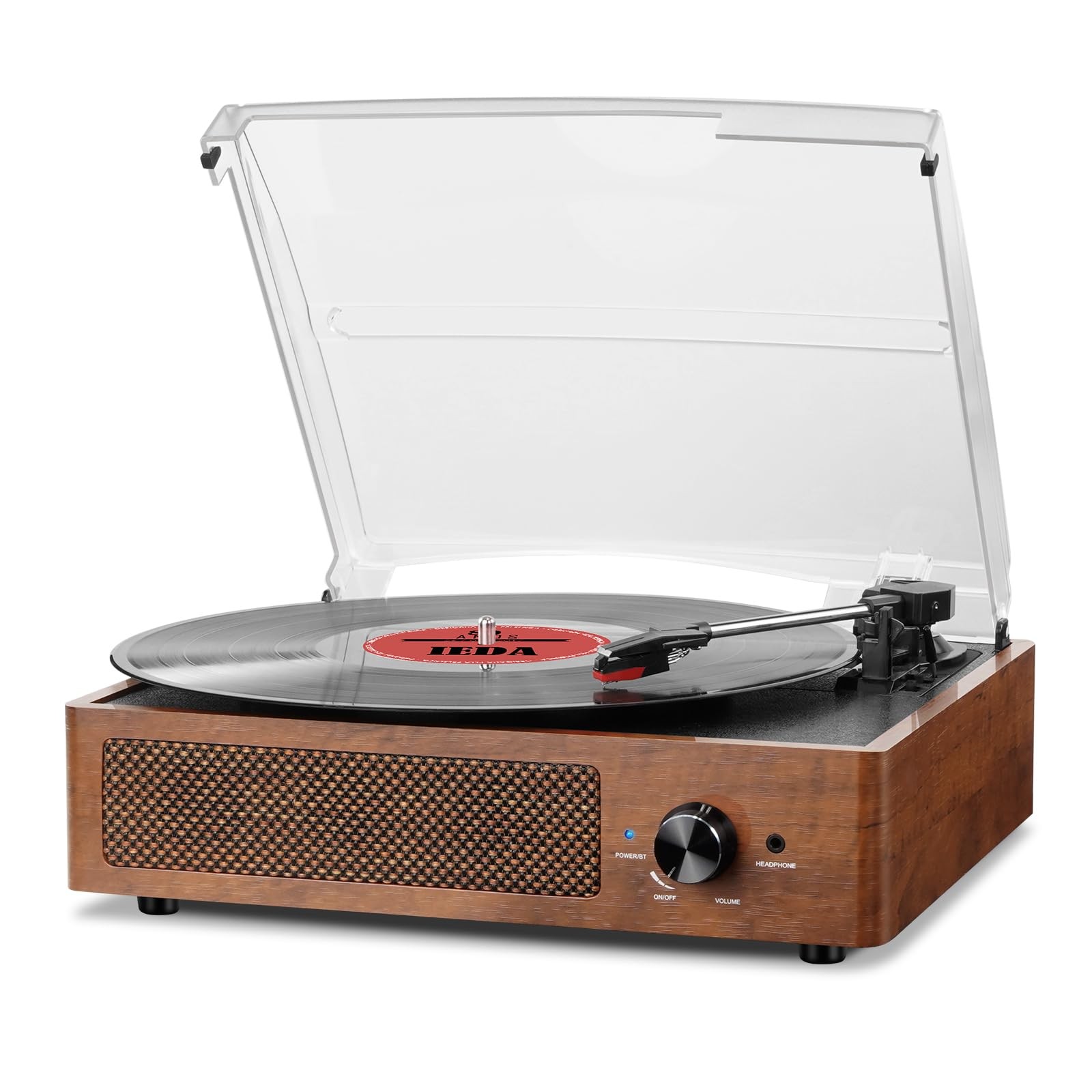Vintage Belt-Driven Turntable for Vinyl Records with Built-In Speakers