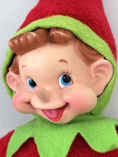 Rushton Co Vtg 1950’s 21” Rubber Face & Hands Plush Elf with Bells Large RARE