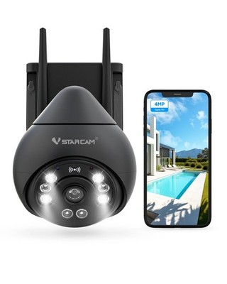 4MP Outdoor Security Camera, 2.5K, 360° View, Color Night Vision, PIR Motion ...