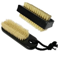 Wooden Nail Brush Cleaner Black X 2 in Natural 100% Boar Bristle for Cleaning...