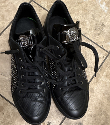 Versace Medusa Leather Men s Black Low Top Lace-Up Leather Sneakers