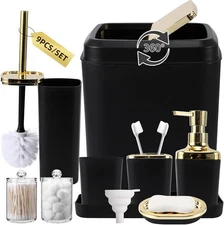 Black Bathroom Accessories Set, and Gold 
