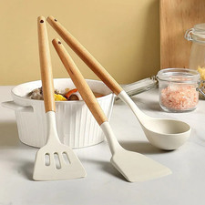 3-Pack Silicone Spatula Set Heat-Resistant Non-Stick Turner with Wood Handle
