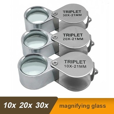 21mm Folding Jewelry Magnifier 10X 20X 30X Metal Pocket Glass Loupe Lens