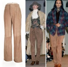 Vintage Ralph Lauren Suede Leather Pants 1985 Runway Western Trouser USA Tan NWT