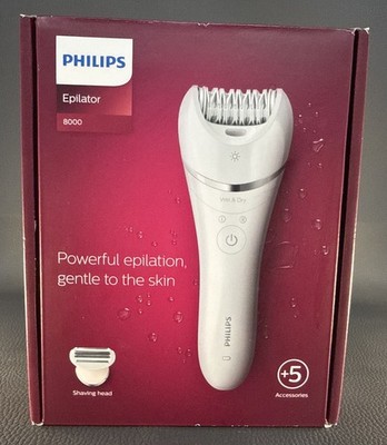  Philips Series 8000 Akku-Nass-/Trockenepilierer weiß +5 Zubehörteile BRE710/01 