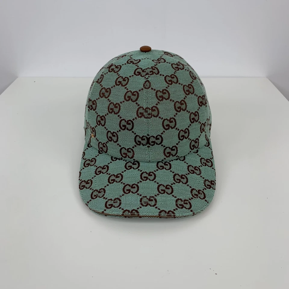 Gucci GG Monograma Lona Algodón Gorra de Béisbol Sombrero Verde Como Nuevo Talla M Foto 4 de 4