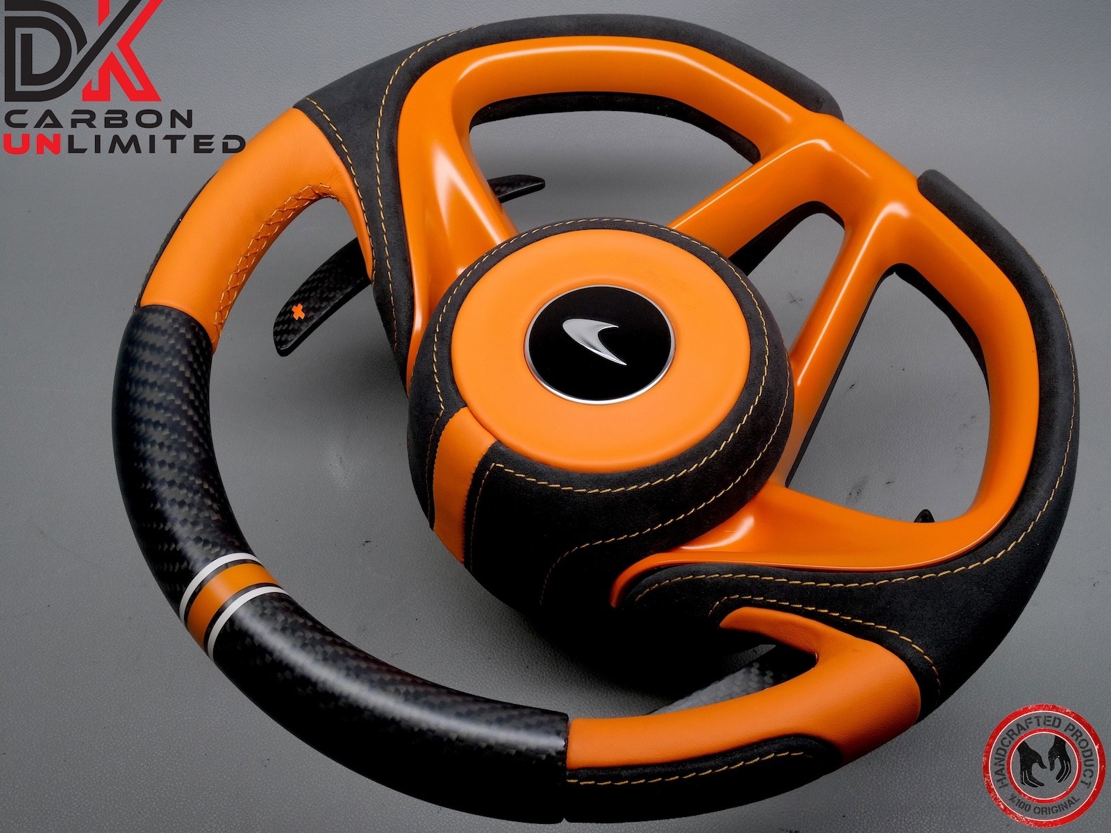 McLaren 750S 720S 765LT Alcantara Orange MSO Weave Matte Carbon Steering Wheel