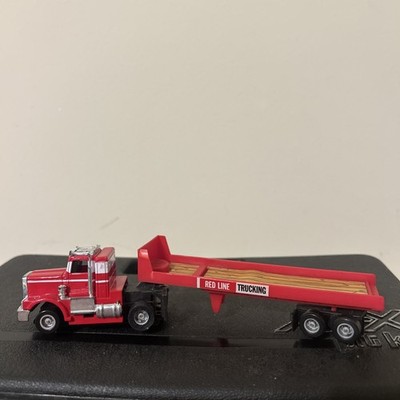 Tyco US1 Electric Trucking Slot Car Red  Peterbilt Semi Truck & Red Line Trailer