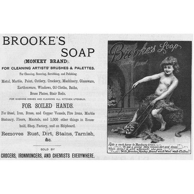 BROOKE'S SOAP (Affenmarke) - antike viktorianische Werbung/Druck 1892
