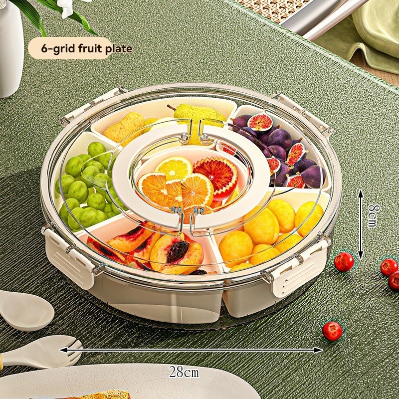 6 Compartment Rotating Snack Tray Storage w/Lid & Handles, Durable Plastic. NIB
