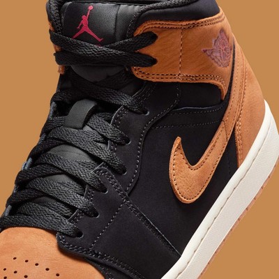 Nike Air Jordan 1 Mid SE Shoes Black Flax Varsity Red HV4091-002
