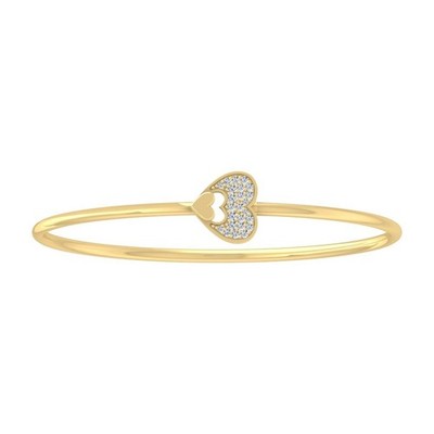 0,25 kt natürlicher Diamant 10 K Gelbgold Herz Armreif Armband 7,5 Zoll für Frauen