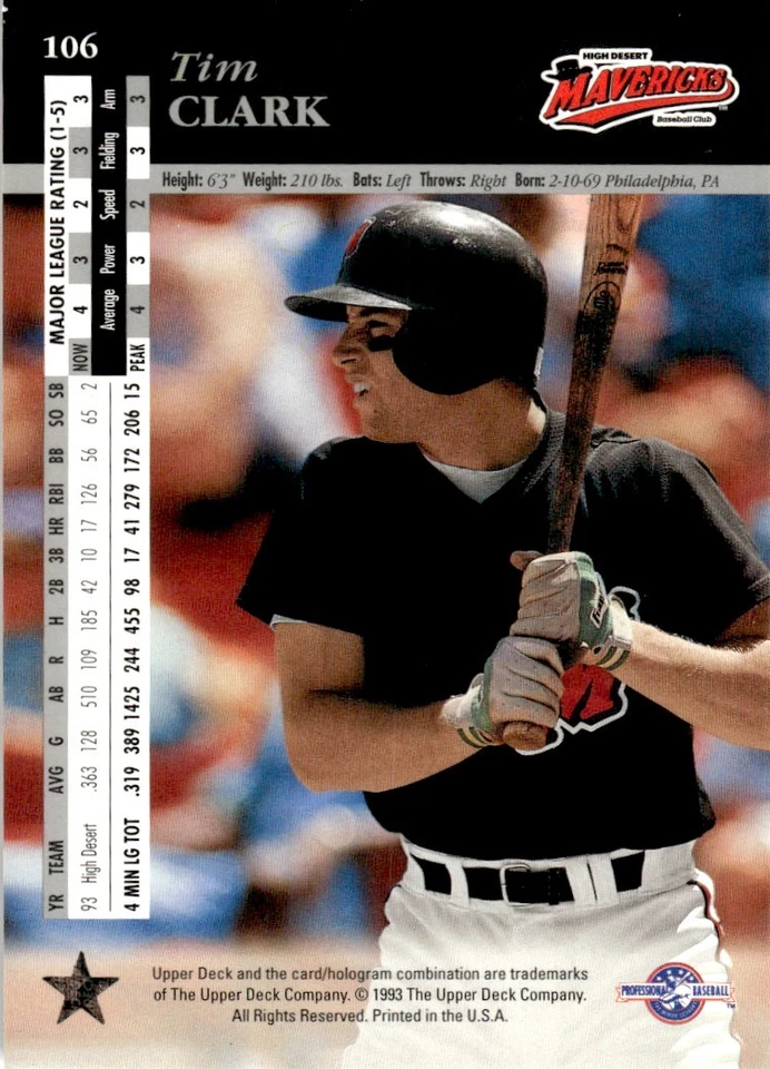 1994 Upper Deck Minors Tim Clark #106 - Image 2 of 2
