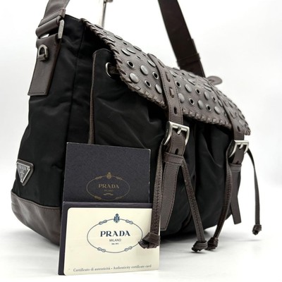 PRADA Shoulder bag nylon genuine leather studs G card Authentic