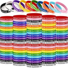 110 Pcs Jesus Loves You Silicone Bracelet, Colorful Christian Rainbow