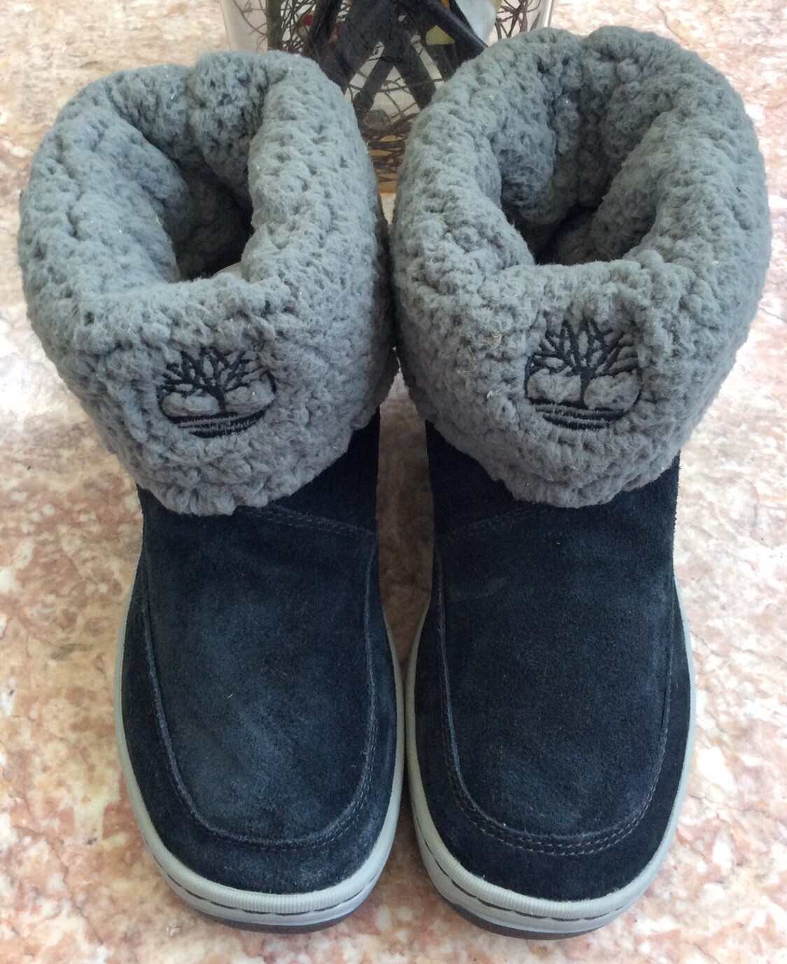 Timberland Women Black Suede Nylon Faux Fur lined Boot Sz